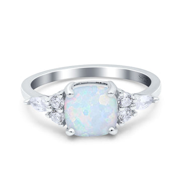 Cushion Cut Art Deco Engagement Ring Lab Created White Opal 925 Sterling Silver